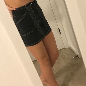 Woman’s Black Denim White Thread Mini Skirt